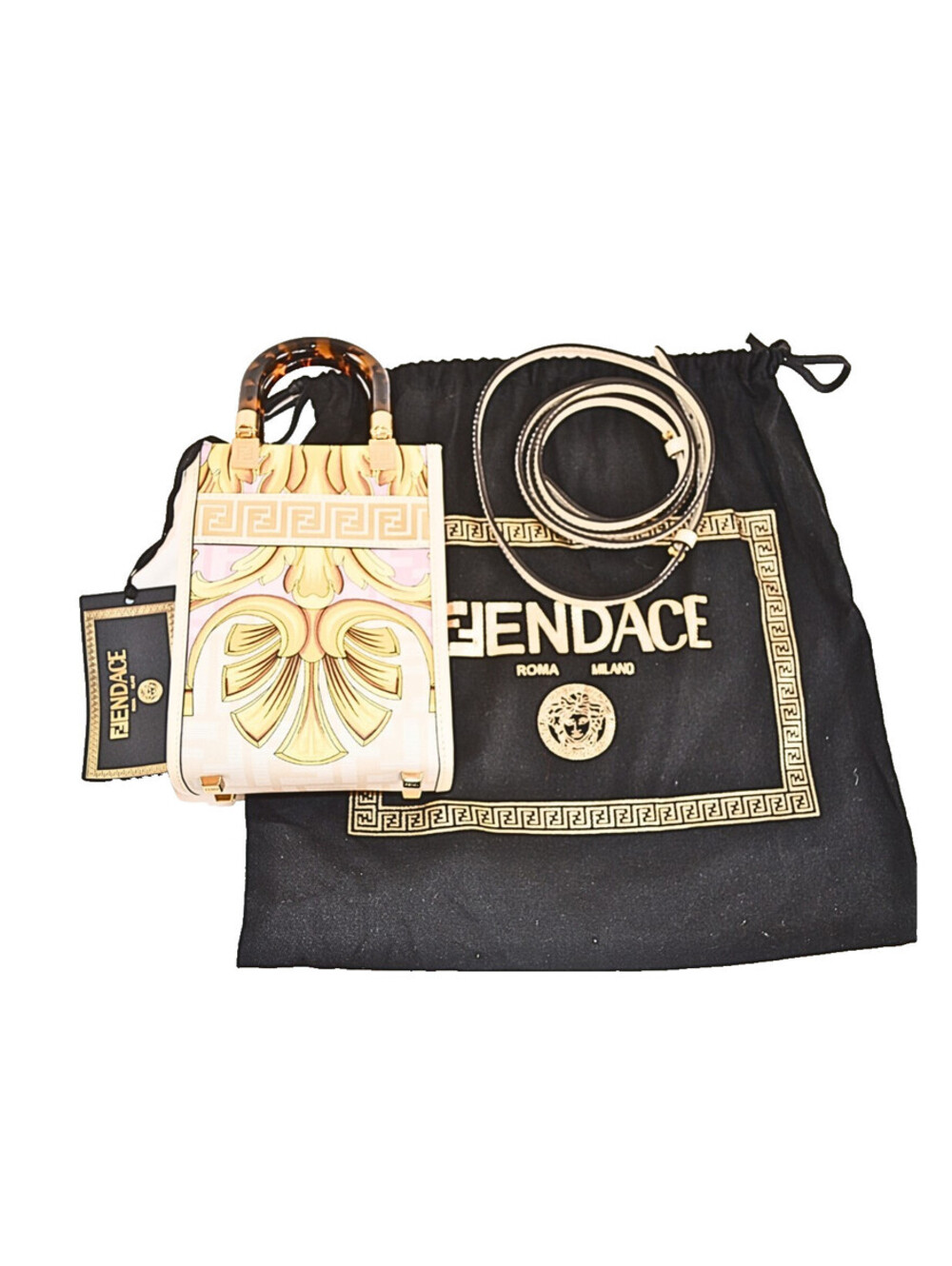 Fendi FENDACE Mini Sunshine Shopper Shoulder Bag Leather Gold Women